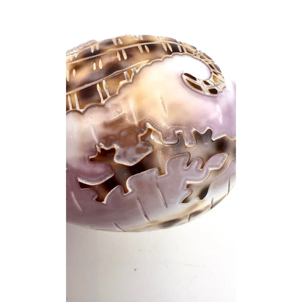 Vintage Carved Tiger Cowrie Shell‎ Pair Pelican Seahorse Cameo Coastal Estate